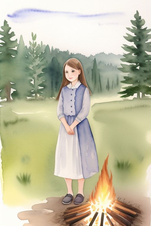 girl by the fire in watercolor style 2