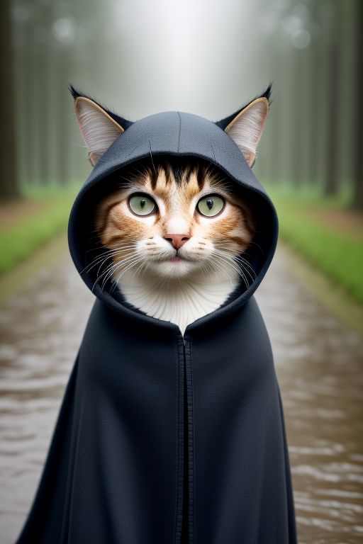 cat in a raincoat in the rain 1
