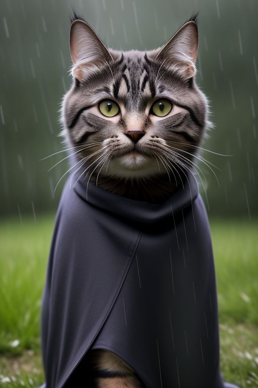 кошка в плаще под дождем 2
